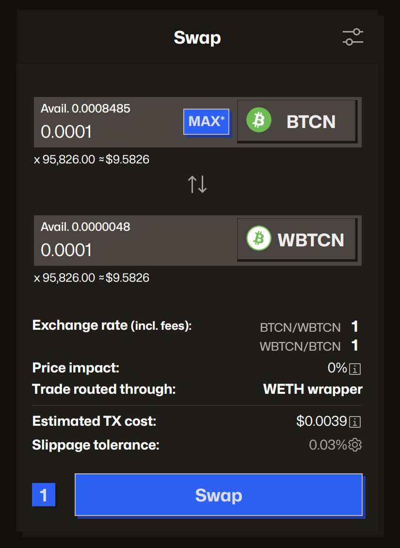 Wrap BTCN on Curve 2